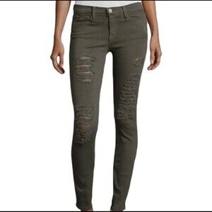 Frame Denim- Le Skinny De Jeanne- Olive Green- Distressed Skinny Jeans- Size 25